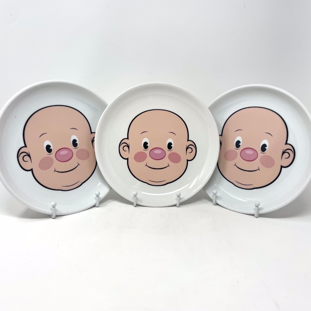 Retro Fred and Friends Food Face Plates Ceramic Super Fun and Kitschy! Set of 3.